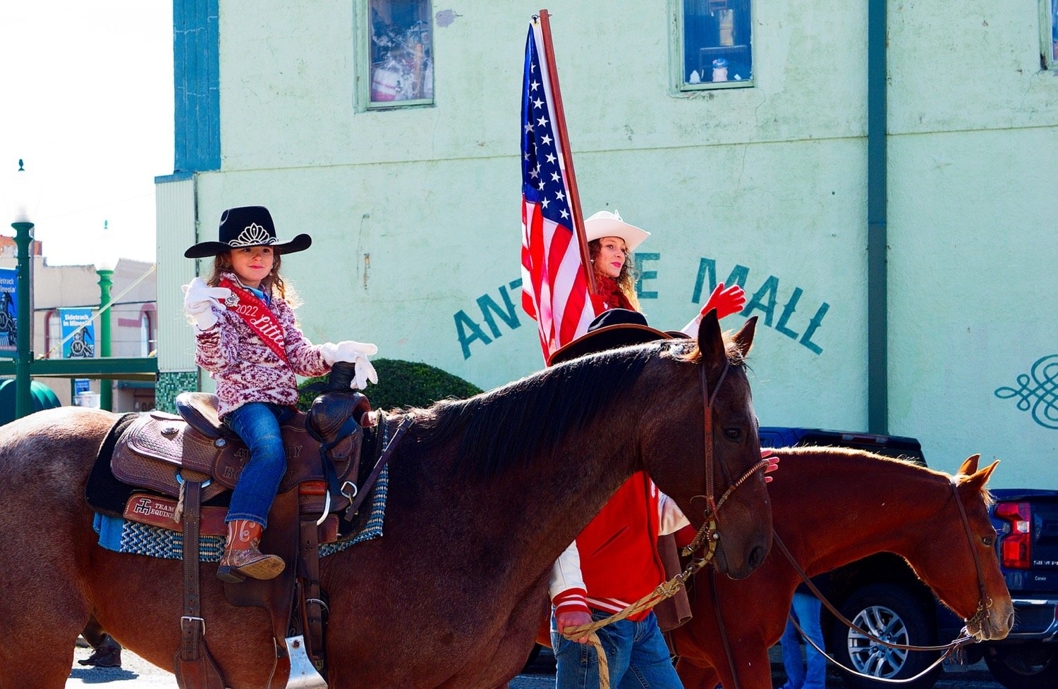 Riding in the parade on horse are Little Miss Mineola Fire Dept. Rodeo Layla Carrell and Niss MFDR Makayla Mitchell. [view more vets]